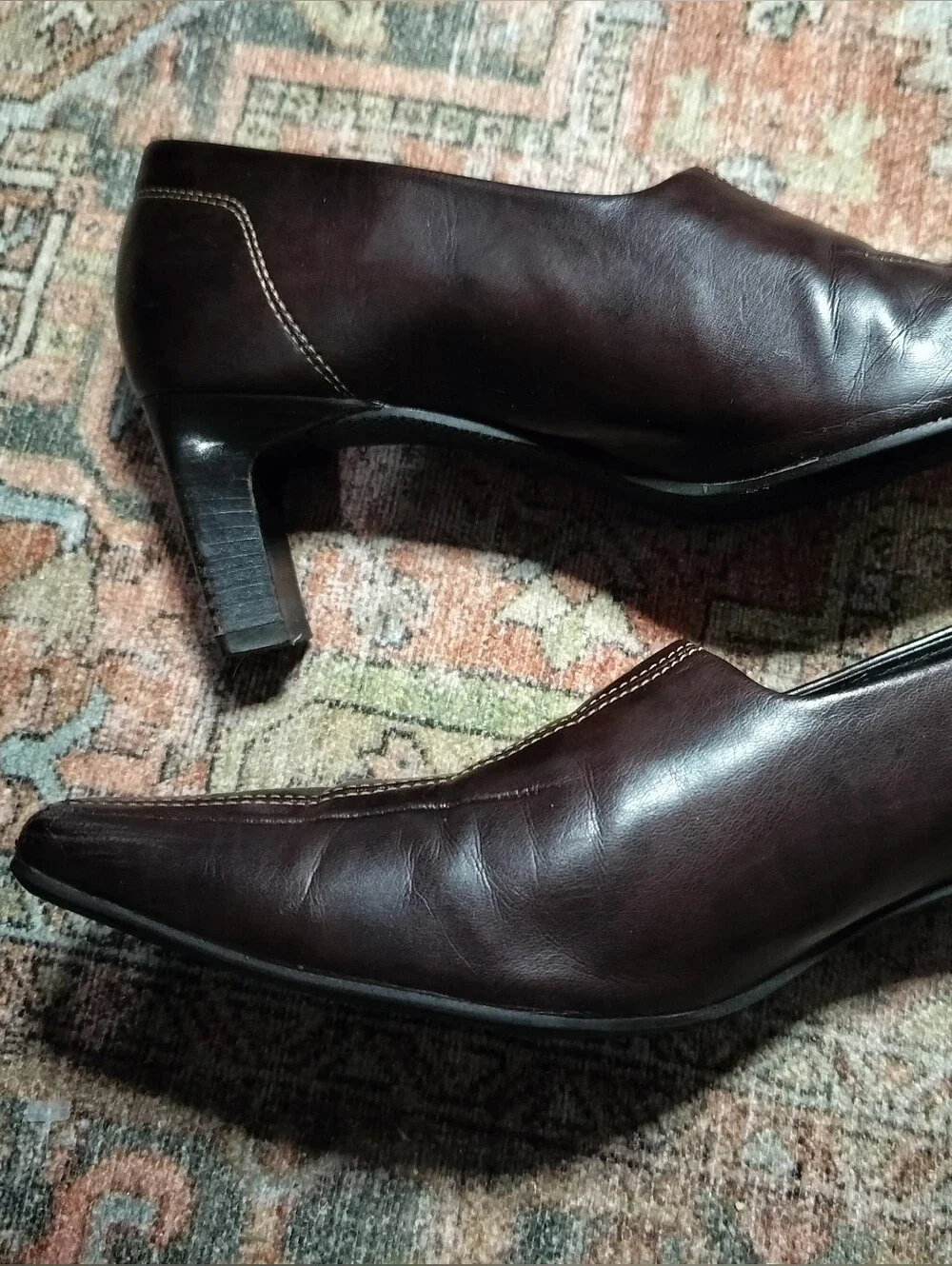 Vintage Paul Green Dark Brown Leather Square-Toe Slip-On Loafer Heels - 9 (6 UK)